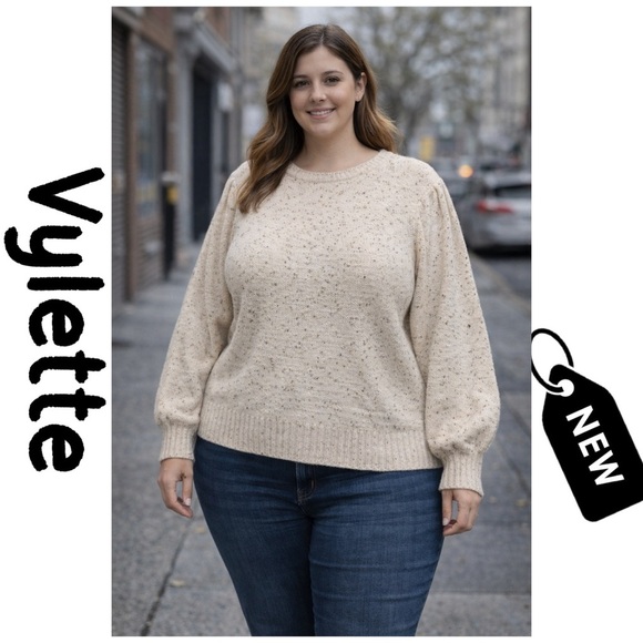 vylette Sweaters - NWT Vylette Womens Sweater Blush Pink Gold Metallic Puff Long Sleeve…